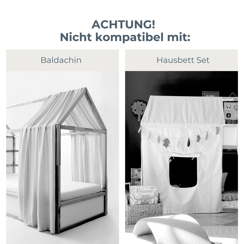 Kura Bet mit Dach und Baldachin und Hausbett-Set.