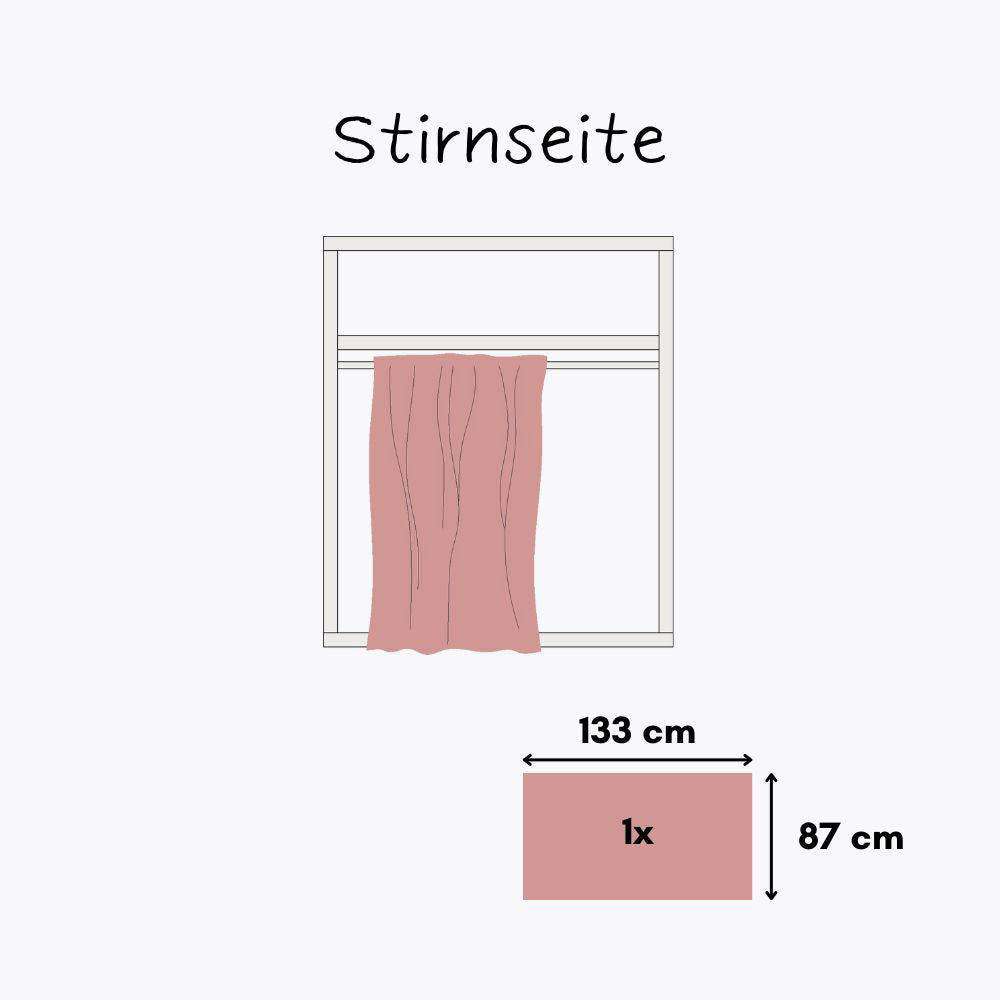 Technische Zeichnung vom IKEA Kura Bett mit Vorhang und entsprechenden Maßangaben.