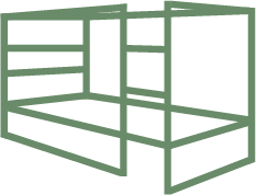 Technische Zeichnung von einem IKEA Kura Bett, das als Flachbett genutzt wird.