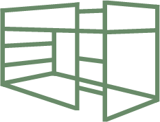 Technische Zeichnung von einem IKEA Kura Bett, das als Hochbett genutzt wird.