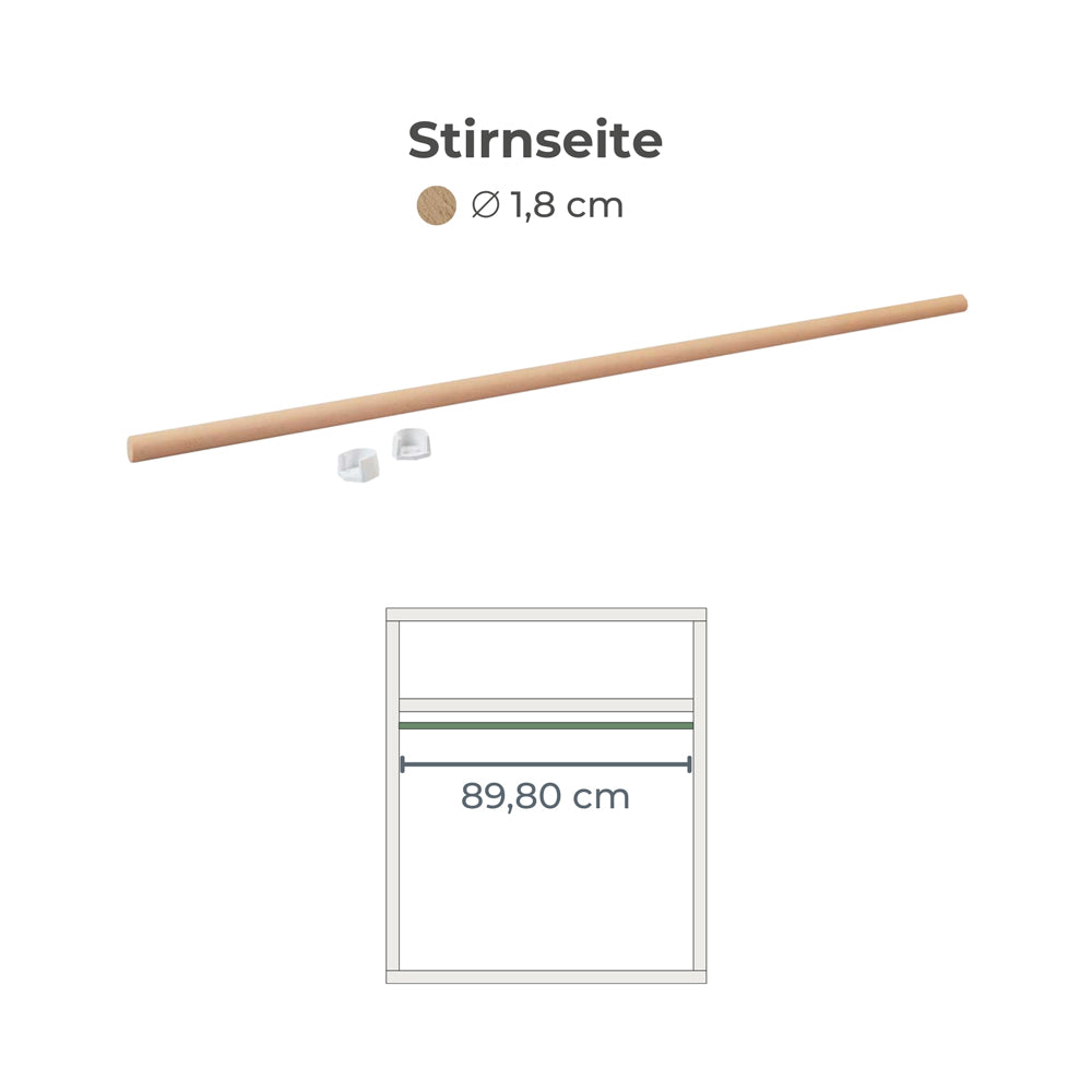 Kura Vorhangstange für die Stirnseite mit entsprechenden Maßangaben.