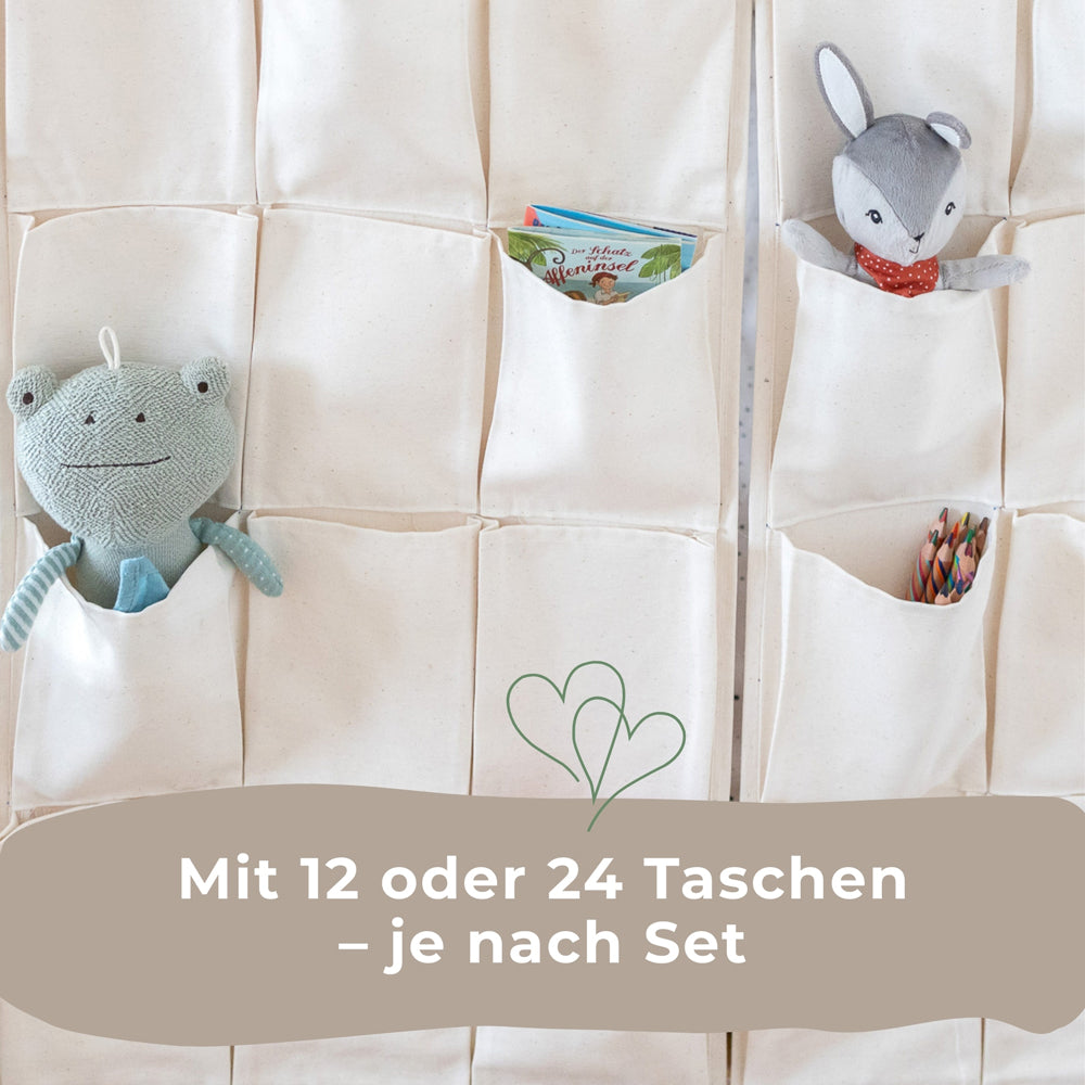 Textile Kura Aufbewahrung mit 24 Taschen.