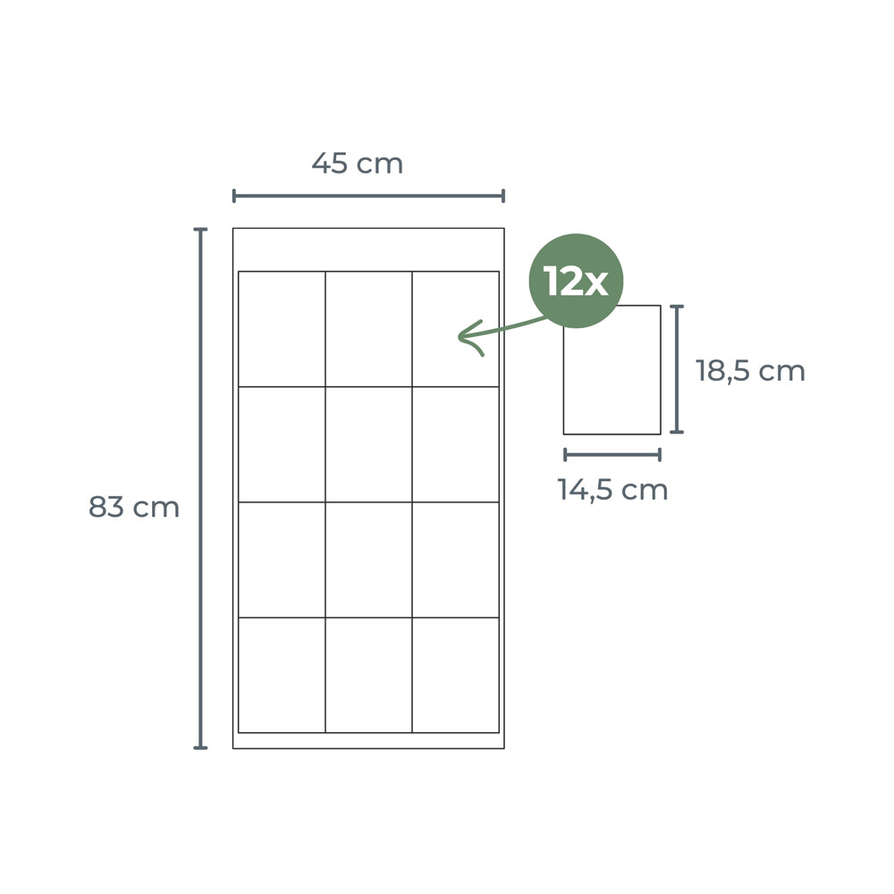 Technische Zeichnung der Kura Aufbewahrung mit entsprechenden Massangaben.