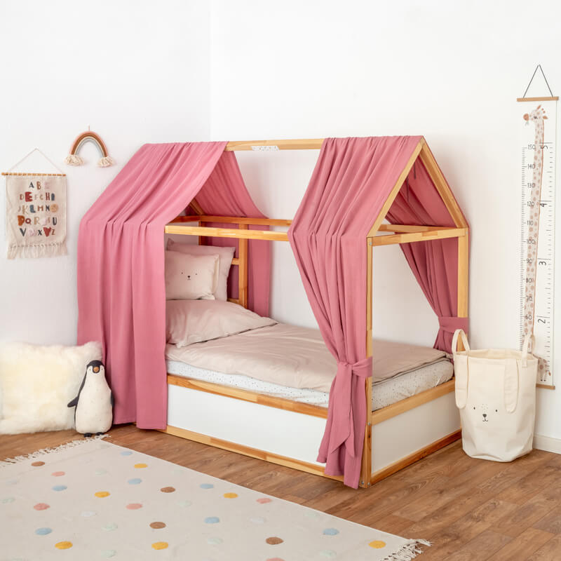 2 rosa Baldachine aus Musselinstoff für Ikea Kura Kinderbett mit Dach