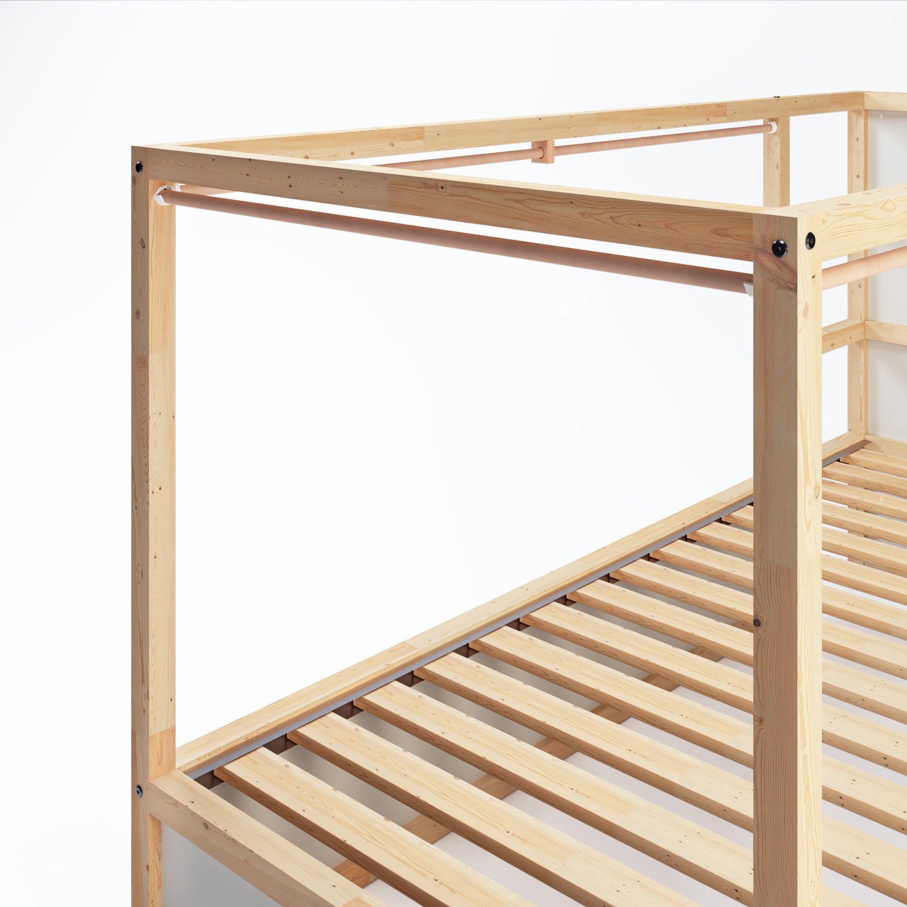Ikea Kura Bett mit passenden Vorhangstangen aus Buchenholz