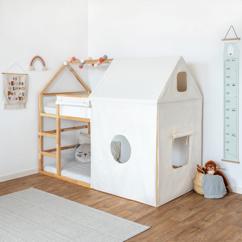 Hausbett Set 1 mit Dach für Ikea Kura Hochbett aus Stoffvorhängen