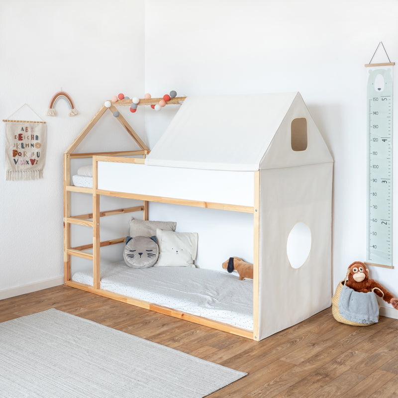Hausbett Set 3 mit Dach für Ikea Kura Hochbett aus Stoffvorhängen