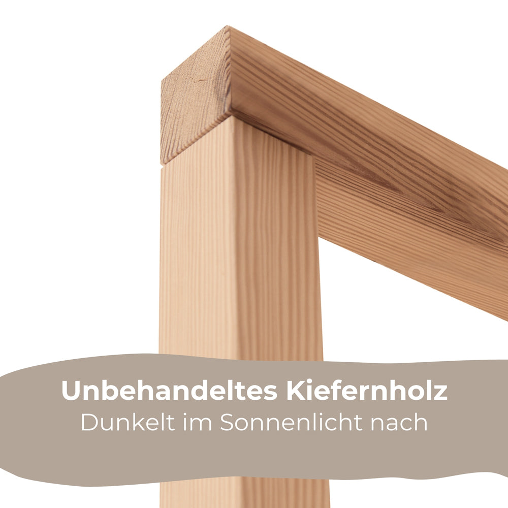 Nahaufnahme der Erhöhung für das Kura Dach aus Kiefernholz.