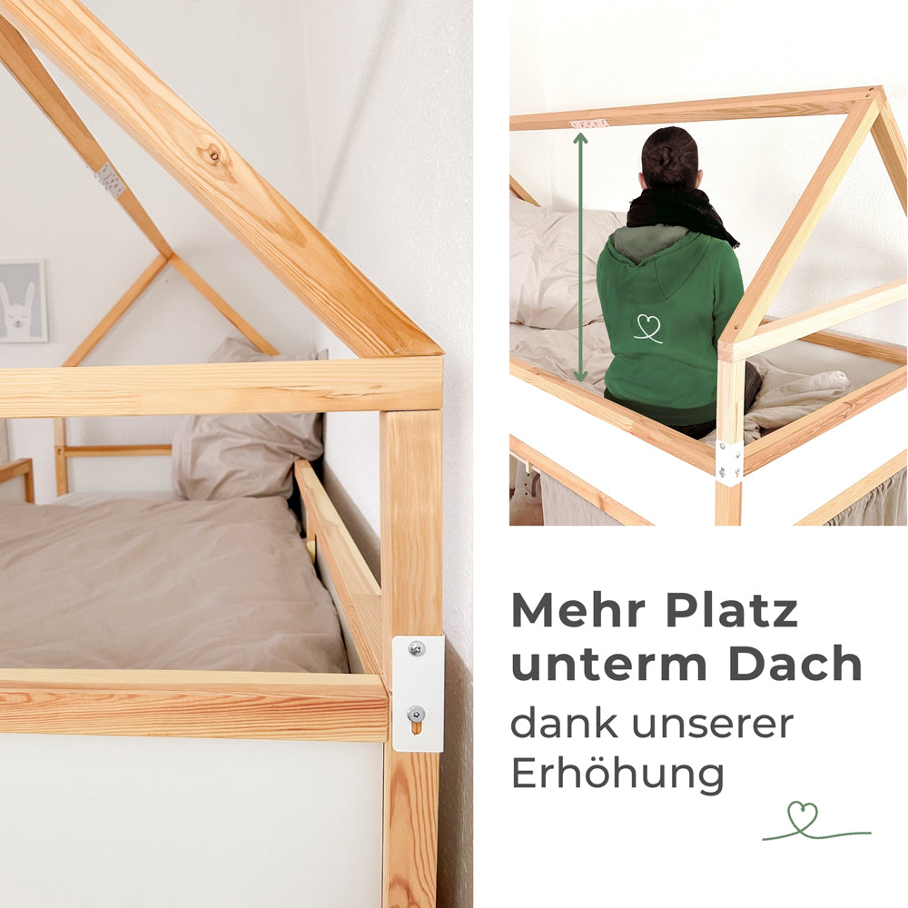 IKEA Kura Hochbett mit Dach und Erhöhung für mehr Bewegungsfreiheit unterm Dach.