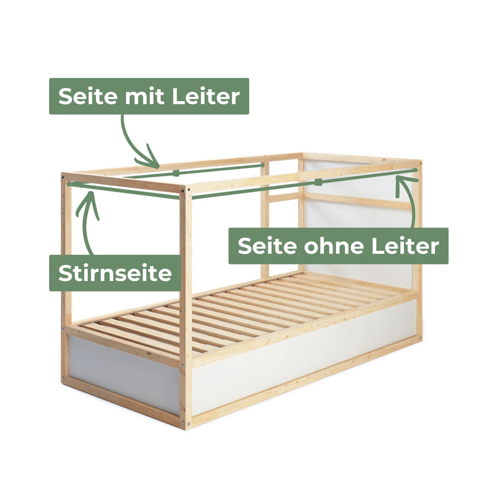 Kura Bodenbett mit 3 Vorhangstangen an allen 3 Seiten.