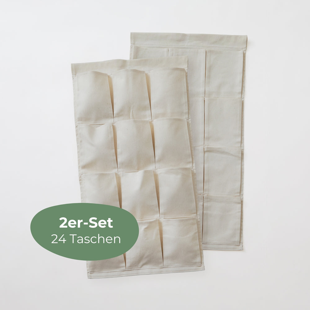 Kura Aufbewahrung aus Baumwollstoff mit 12 Taschen im 2er-Set.