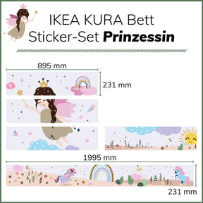 Maßangaben Prinzessin Sticker-Set für Ikea Kura Kinderbett