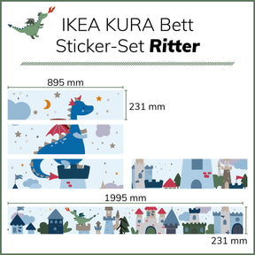 Maßangaben für Ritter Sticker-Set für das Ikea Kura Kinderbett