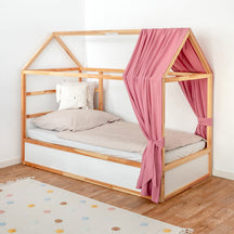 Rosa Baldachin aus Musselinstoff für Ikea Kura Kinderbett und Dach