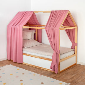 2 rosa Baldachine aus Musselinstoff für Ikea Kura Kinderbett mit Dach