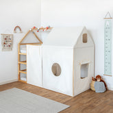 Hausbett Set 1 mit Dach und Tür für Ikea Kura Hochbett aus Bettvorhängen